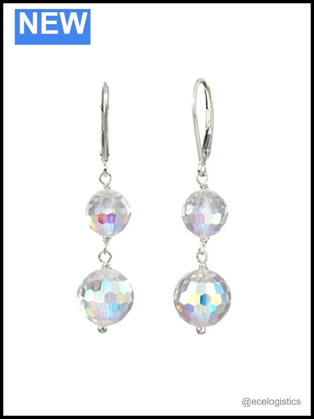 Austrian Crystal Aurora Borealis Sterling Silver Leverback Earrings